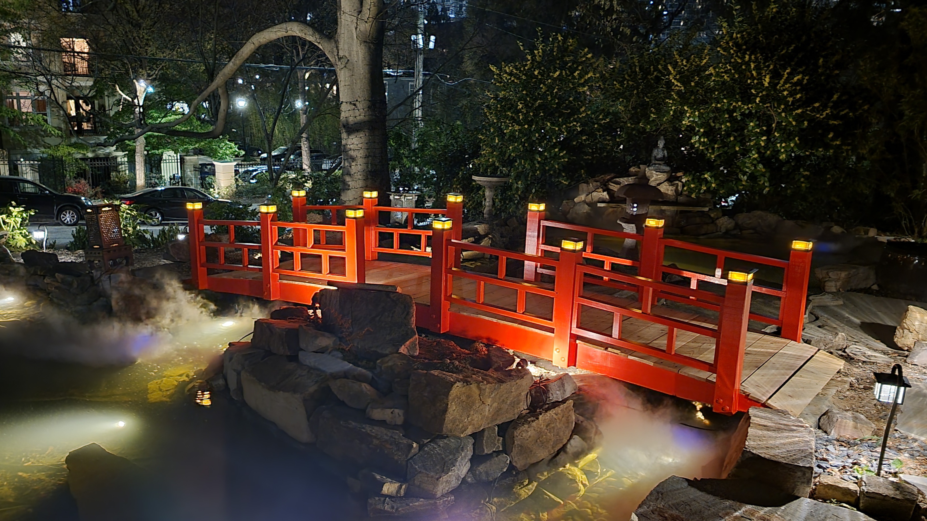 Red Koi Pond Bridge